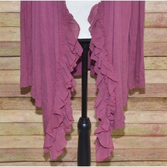 Soft Surroundings Purple Ladies Open Front Cardigan Size XL Ruffled Hem Layering - Picture 5 of 12